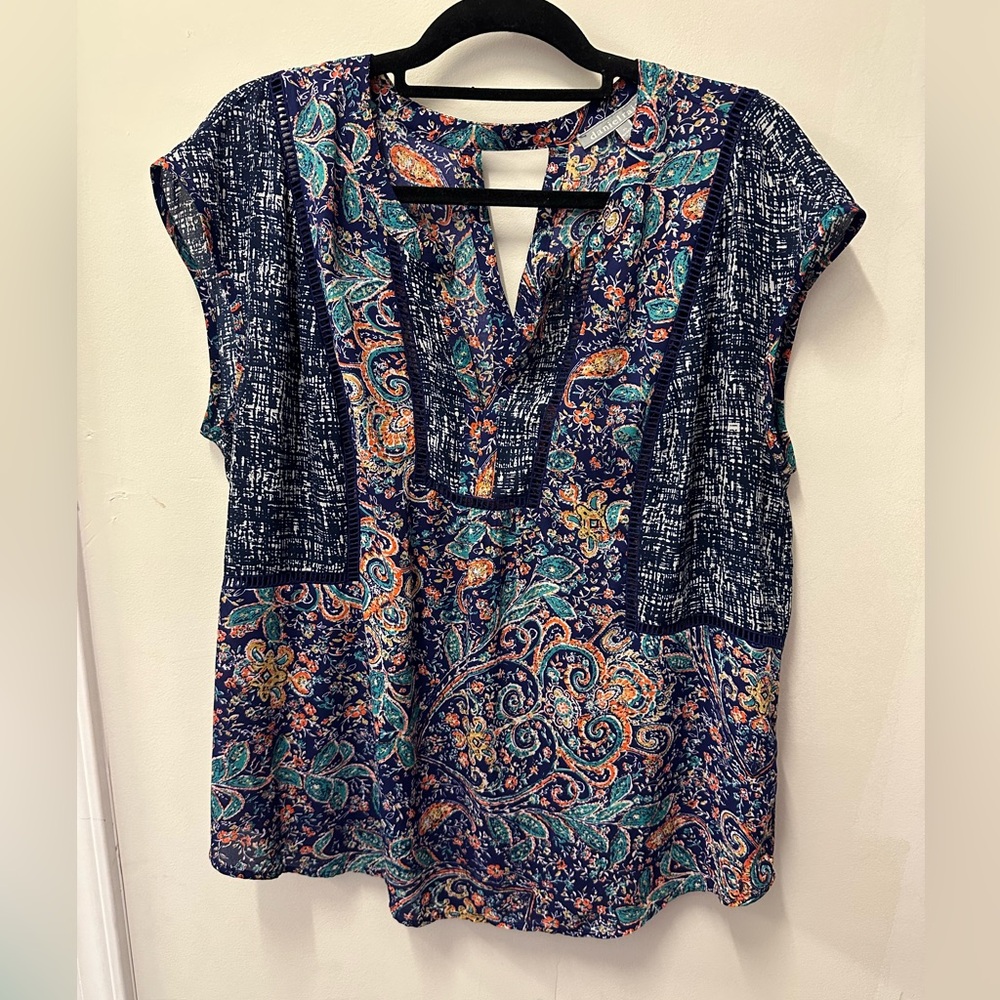 Women’s Navy Paisley Cap-Sleeve Blouse - Unknown Brand